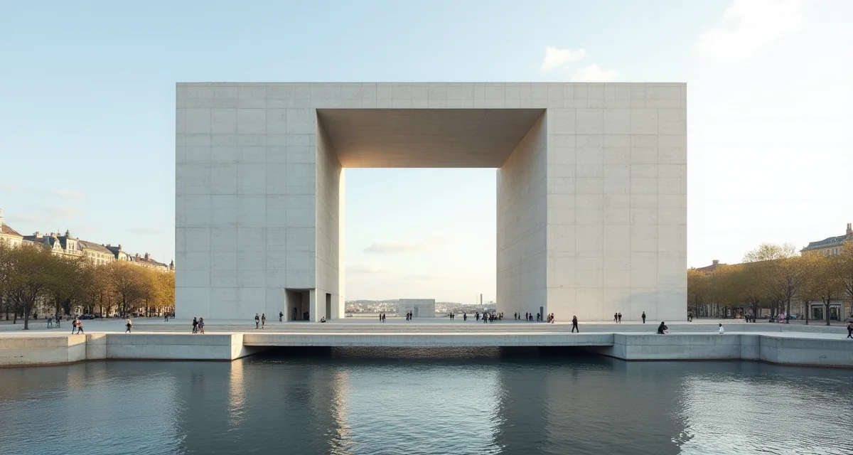 Facciata moderna del centro culturale con grande apertura quadrata sul fiume a Bordeaux