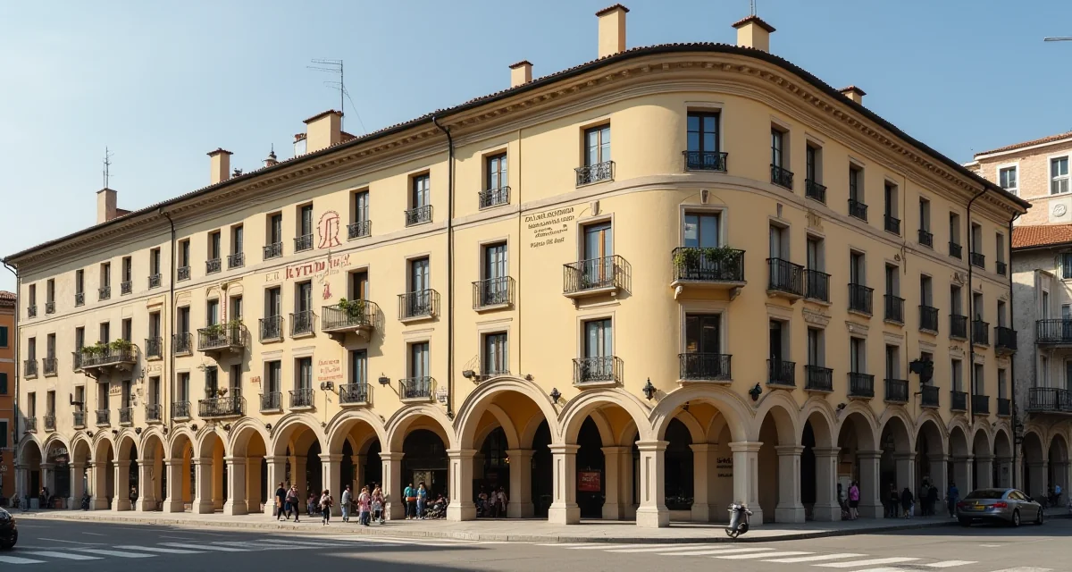 Edificio residenziale curvilineo degli anni venti con arcate a Padova