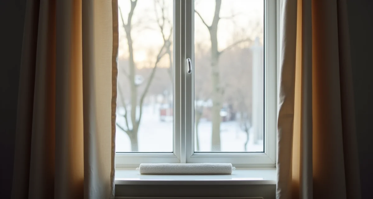 Tendone pesante su finestra con paraaria sul davanzale per eliminare spifferi in inverno