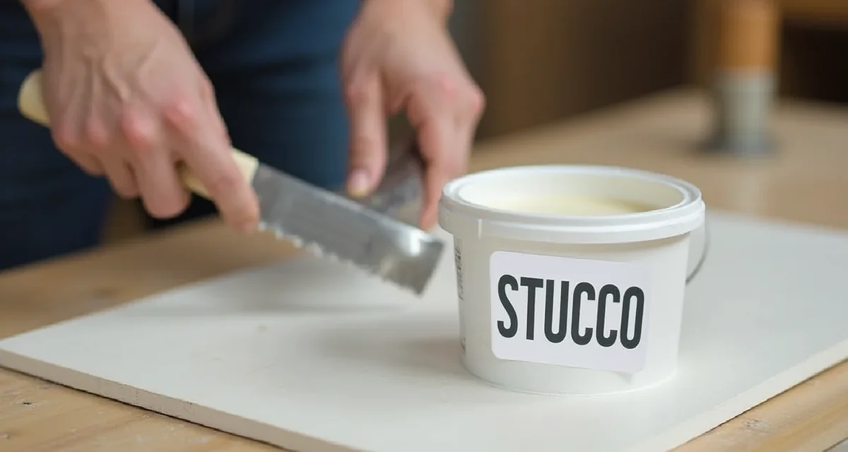 Tubetto di stucco bianco per muri con spatola su banco da lavoro