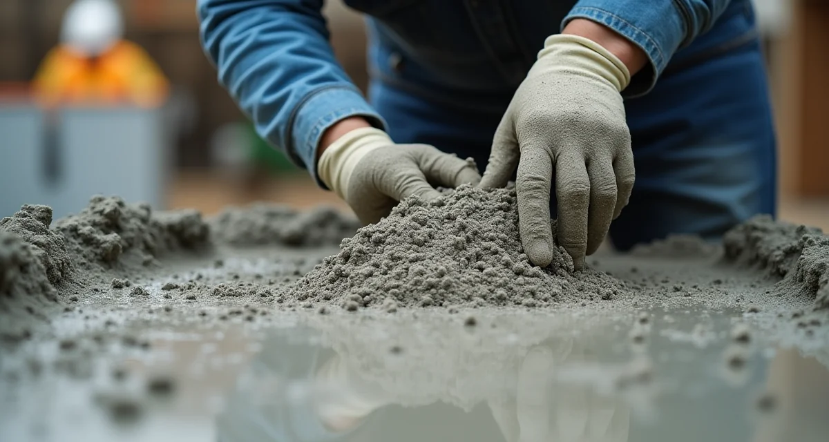 Calcestruzzo fibrorinforcato fresco con tondini di acciaio visibili durante la colata per opere strutturali