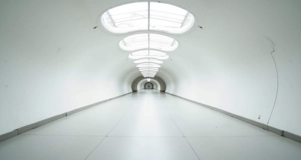 Interno curvo bianco della stazione Duomo a Napoli con lucernario