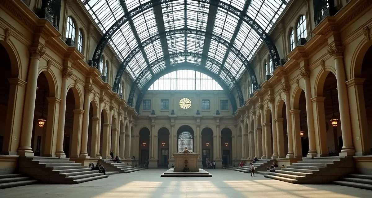 Grande sala del Museo d'Orsay con volta a cupola in vetro e orologio architettonico