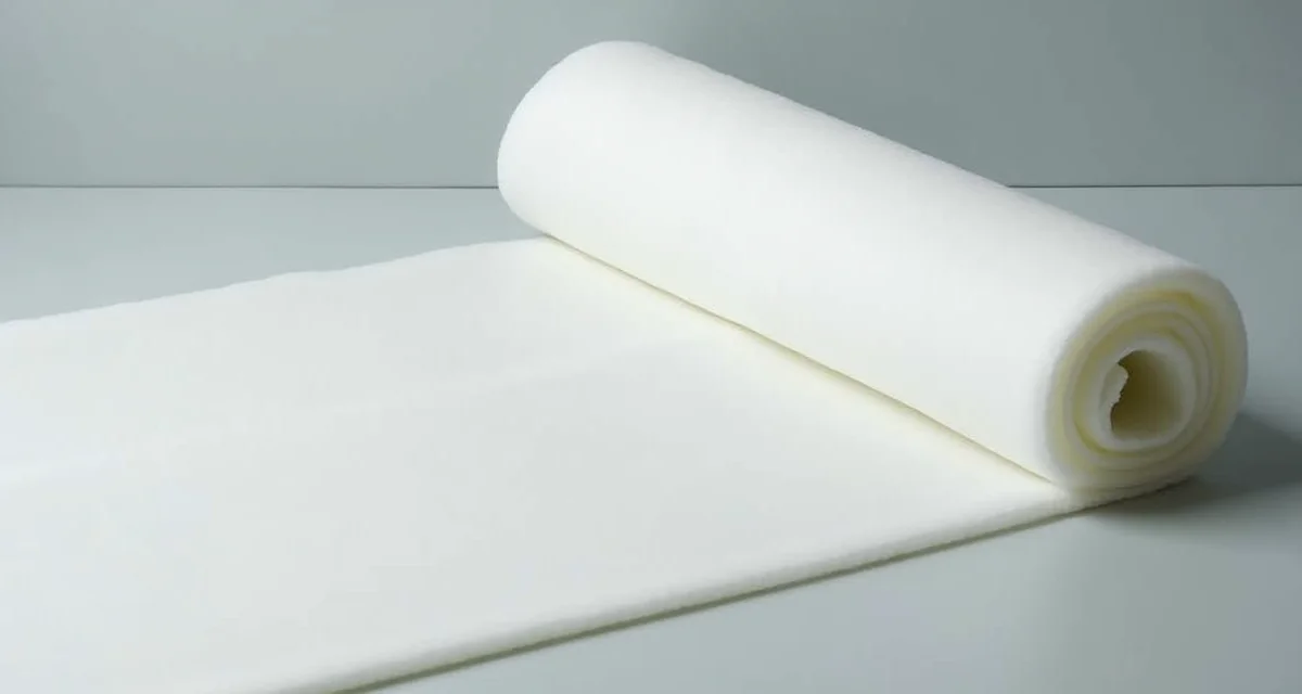 Rotolo di isolante sottile in aerogel parzialmente srotolato sul pavimento per l'isolamento termico degli edifici