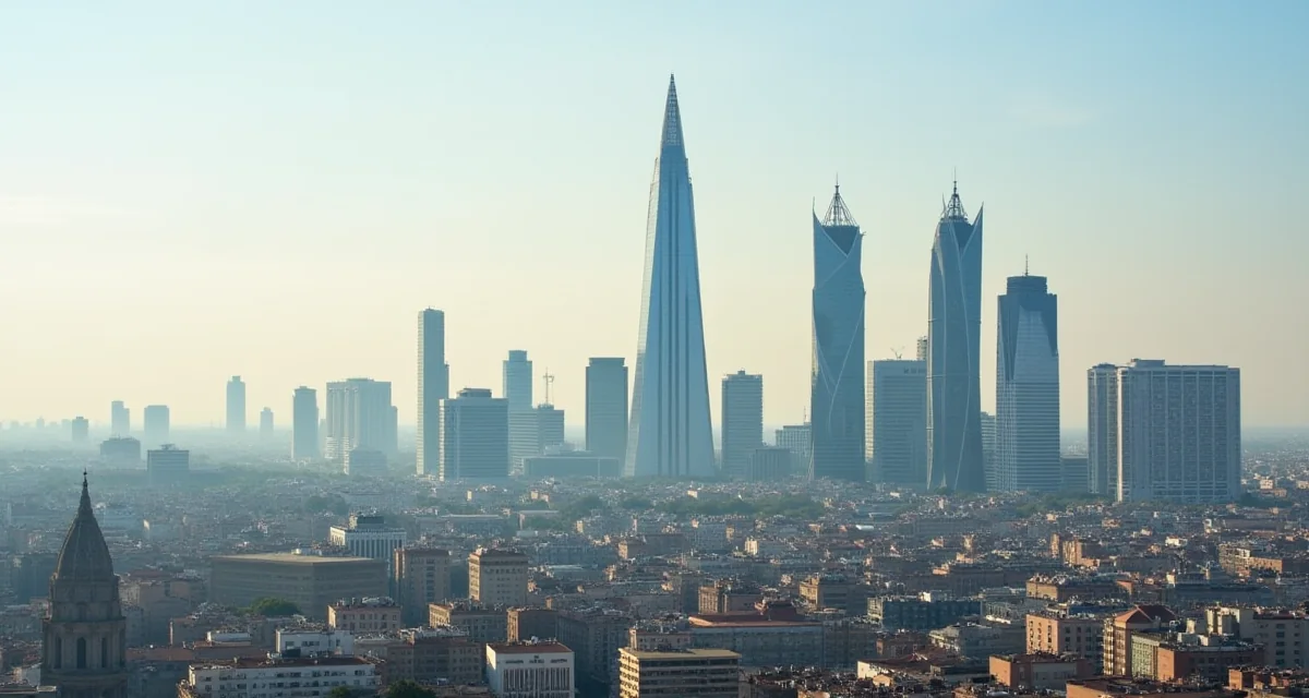 Skyline di Milano con grattacieli moderni in composizione verticale che definiscono il profilo urbano contemporaneo