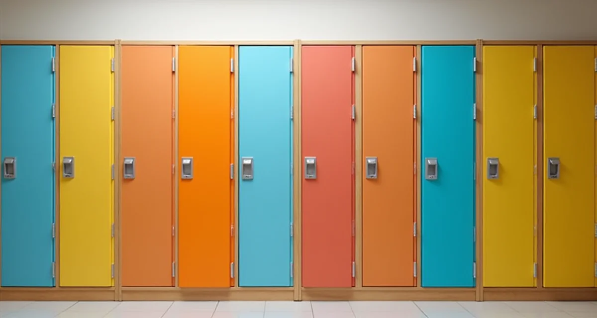 Armadietti colorati in laminato HPL per spogliatoio di scuola materna con finitura compatta e resistente