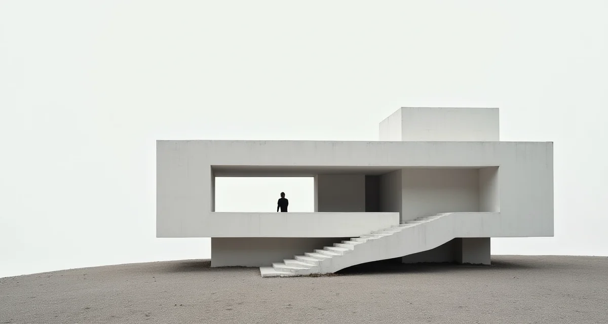 Villa Savoye di Le Corbusier con volume bianco su pilotis e tetto piano in composizione verticale