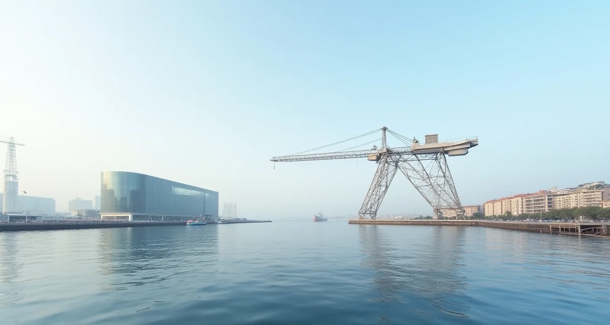 Struttura metallica del Bigo e acquario nel Porto Antico di Genova progettati da Renzo Piano