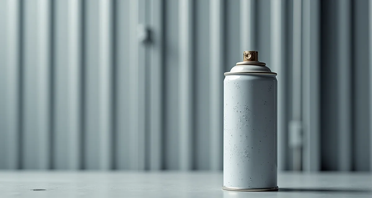 Spray di vernice zincante a freddo accanto a un cancello in acciaio appena rivestito di colore grigio