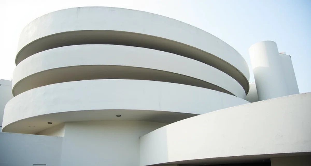 Facciata bianca a spirale del Museo Guggenheim di New York illuminato dalla luce del giorno