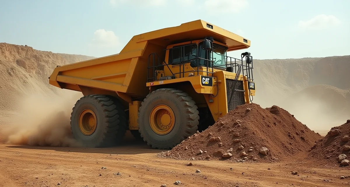 Enorme bulldozer giallo che spinge terra in una miniera, evidenziando la sua drammatica scala e potenza operativa