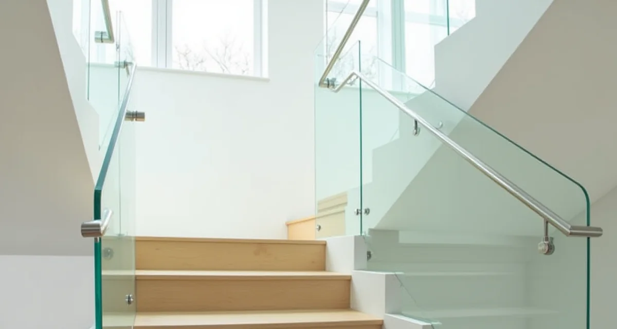 Vetrata antisfondamento in vetro stratificato per ringhiera scala interna di una casa luminosa