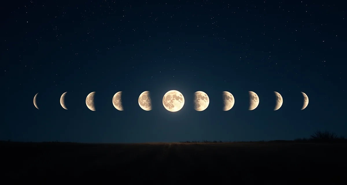 Fasi lunari su campo agricolo di notte con cielo stellato per indicare i tempi ideali di semina