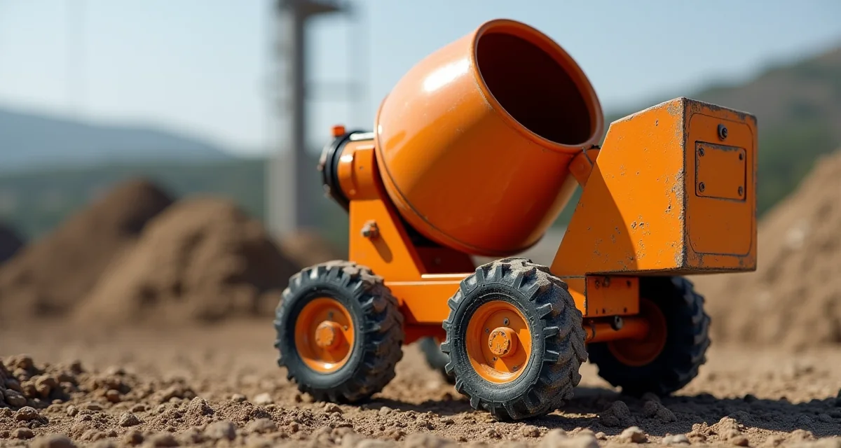Betoneiera a tamburo girevole su cantiere edile per il mescolamento di materiali da costruzione