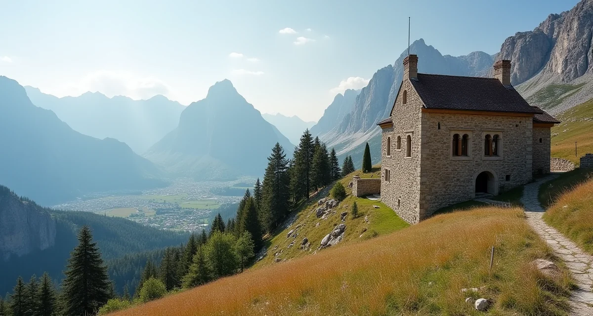 Vista panoramica delle Dolomiti dal museo MMM Dolomites nel forte storico di Monte Rite