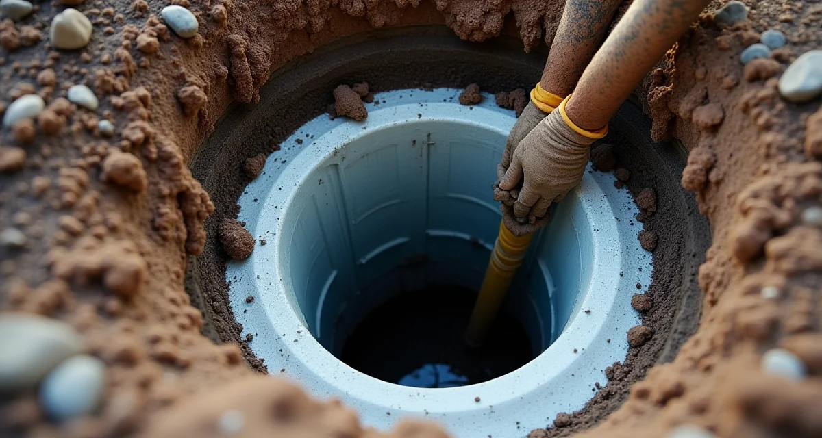Manovella di inserimento del rivestimento resinoso nel pozzetto fognario con autocarro operativo accanto