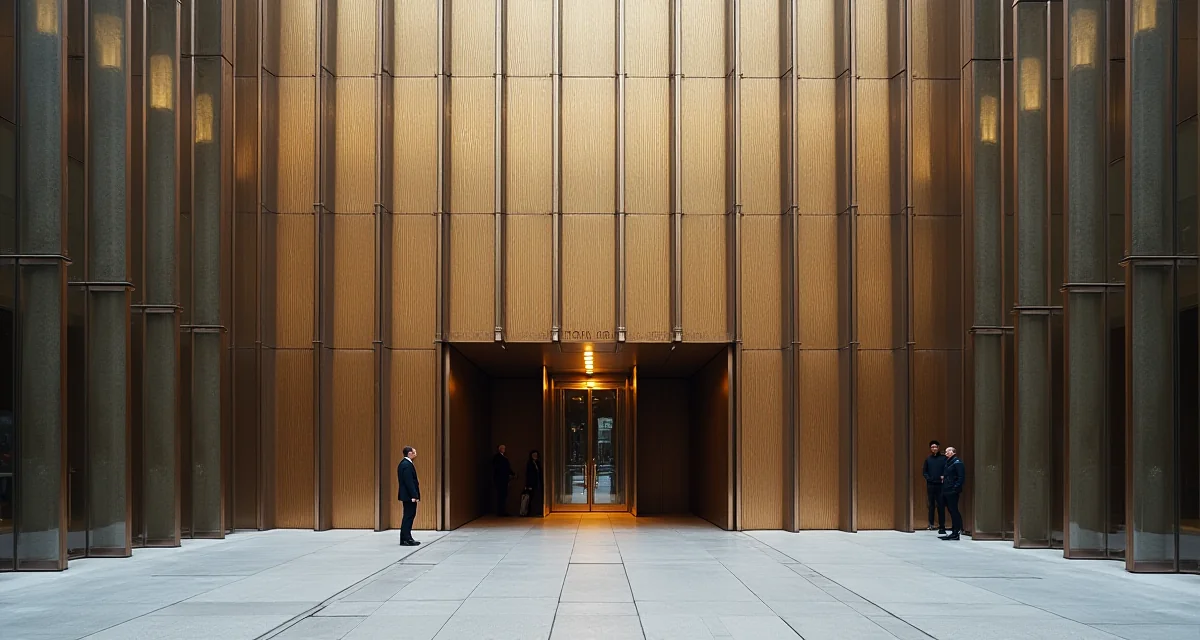 Facciata in bronzo e vetro del Seagram Building a New York con piazza antistante sotto la luce diurna