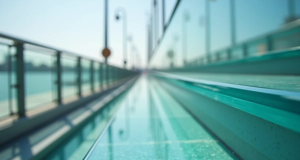 Vista ravvicinata dei gradini in vetro e del parapetto in acciaio del Ponte della Costituzione a Venezia
