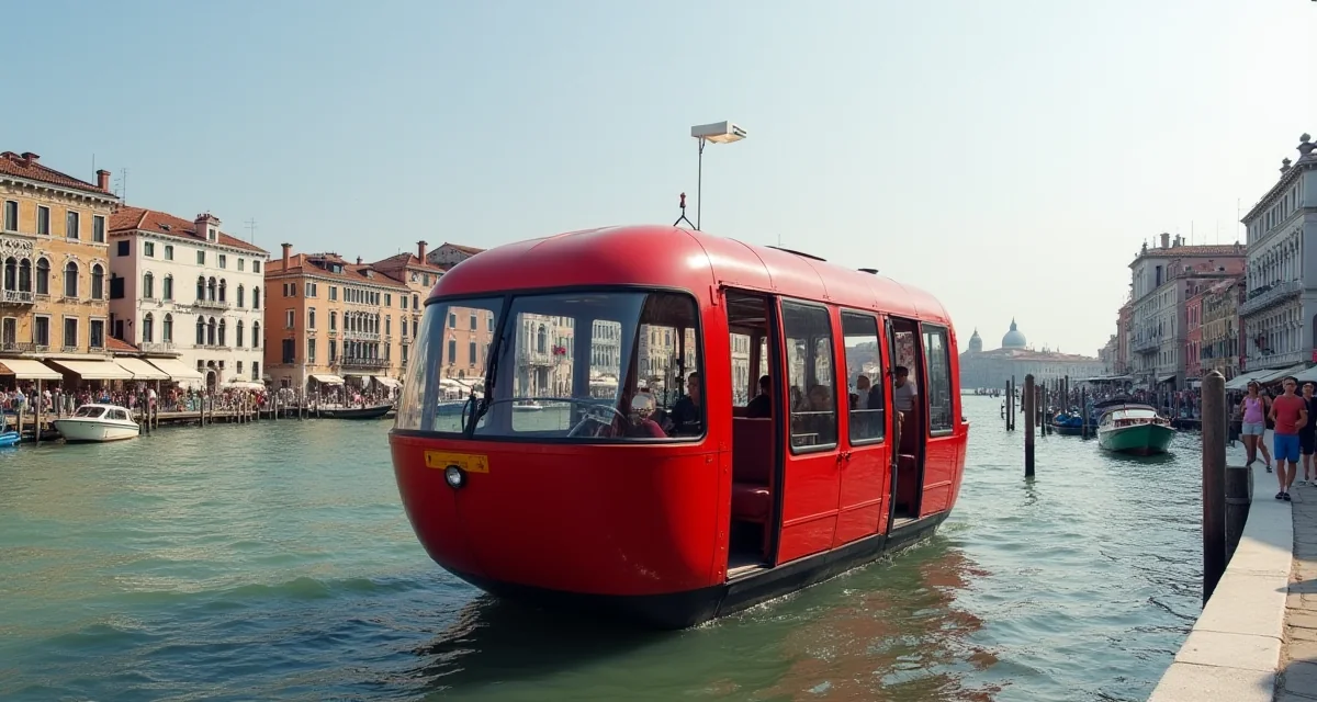 Cabina rossa ovale del ponte della Costituzione a Venezia durante il giorno