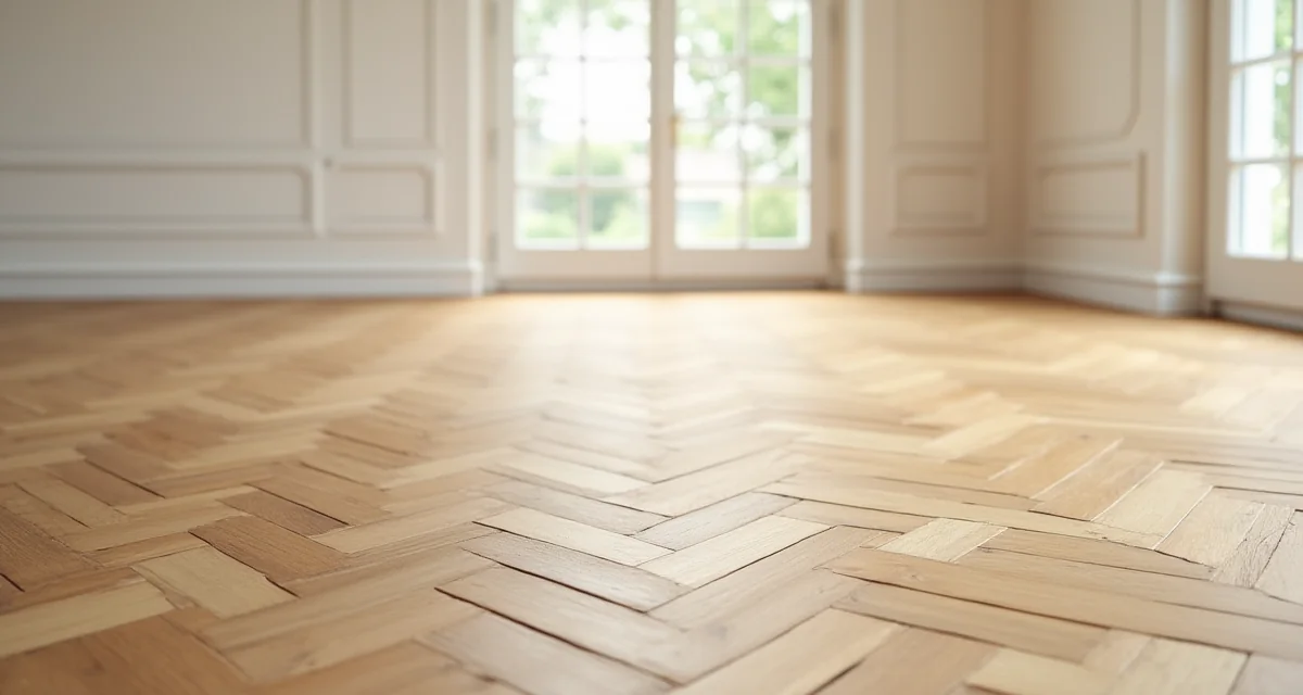 Listelli di rovere posati a spina di pesce in un ambiente luminoso con illuminazione naturale