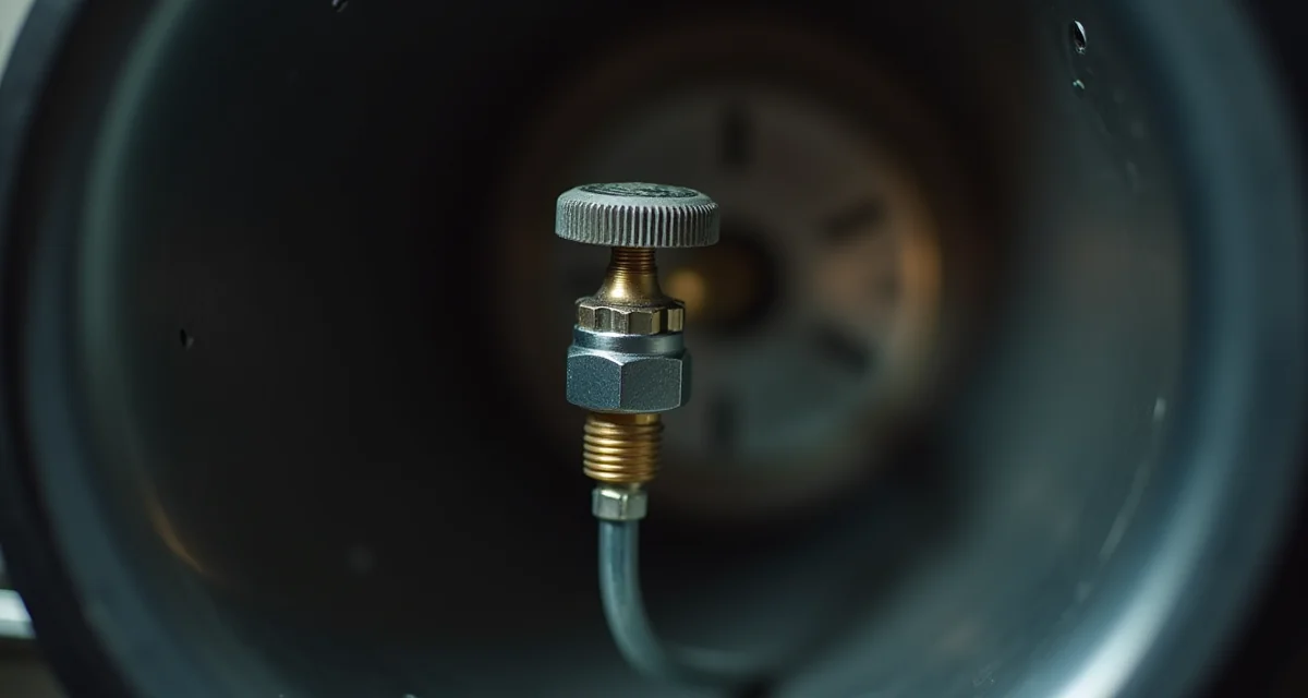 Pressostato di una caldaia a gas con tubicino collegato, dettaglio tecnico su sfondo scuro