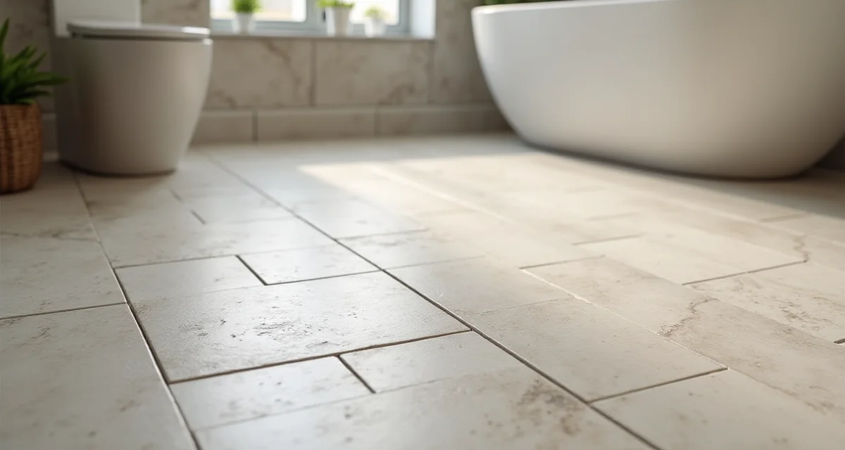 Grosse piastelle in gres porcellanato effetto pietra per pavimenti da bagno illuminati