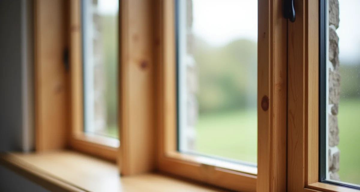 Telaio finestra in legno di rovere con doppio vetro visto dall'interno