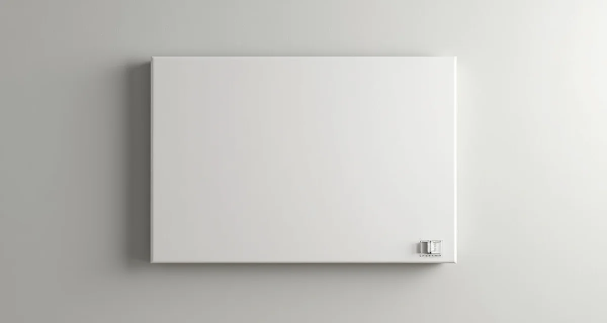 Pannello radiante infrarossi bianco montato a parete in primo piano dettaglio installazione