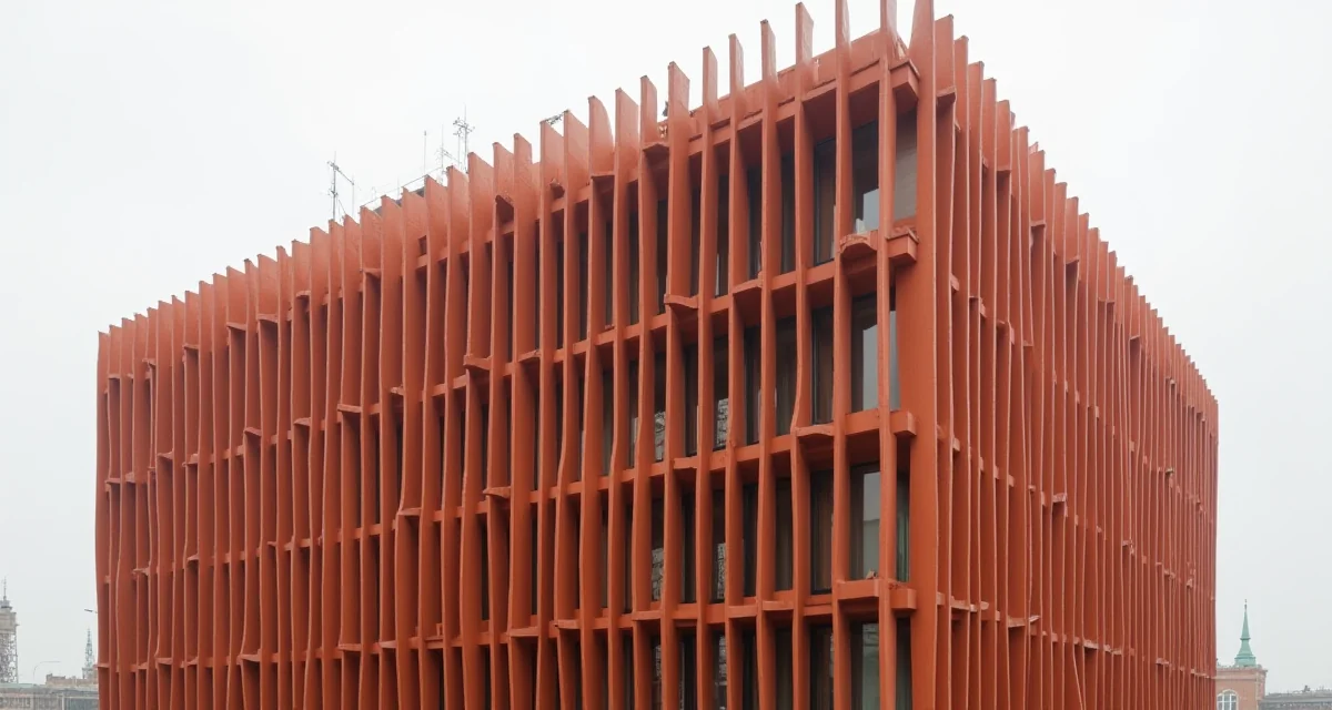 Facciata ventilata in cotto di stile Renzo Piano su edificio moderno berlinese sotto la luce del giorno