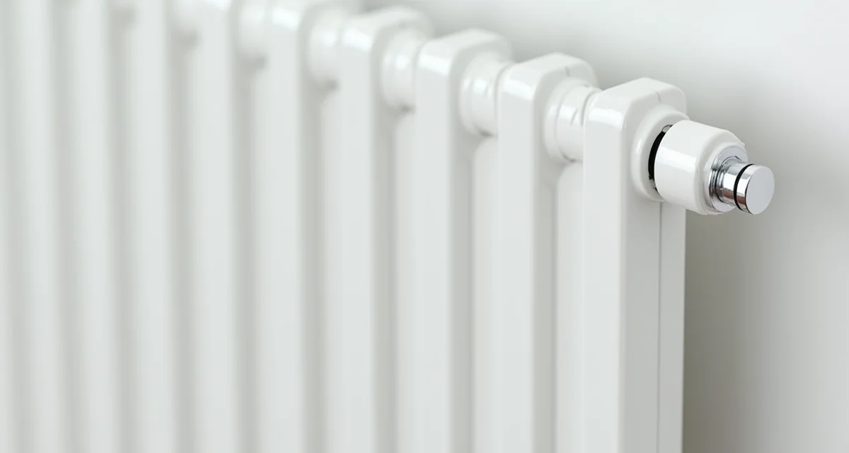 Radiatore in alluminio bianco con elementi sottili montato a parete per impianto di riscaldamento