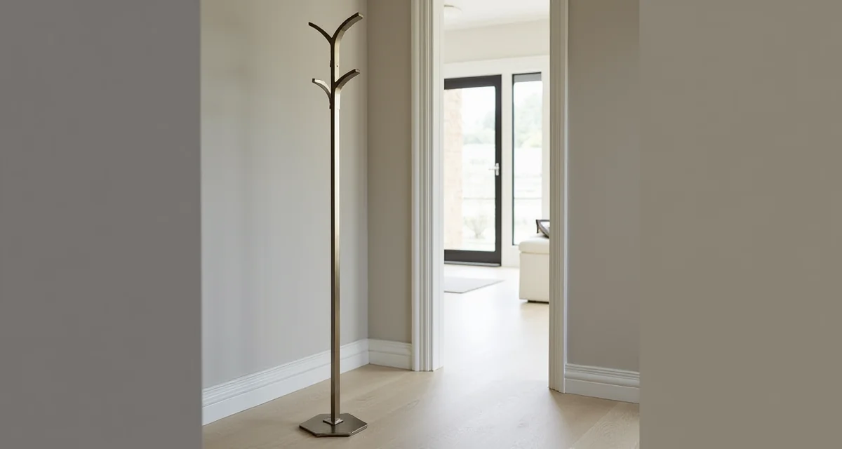Appendiabiti verticale in alluminio spazzolato dal design moderno e lineare per un ingresso contemporaneo