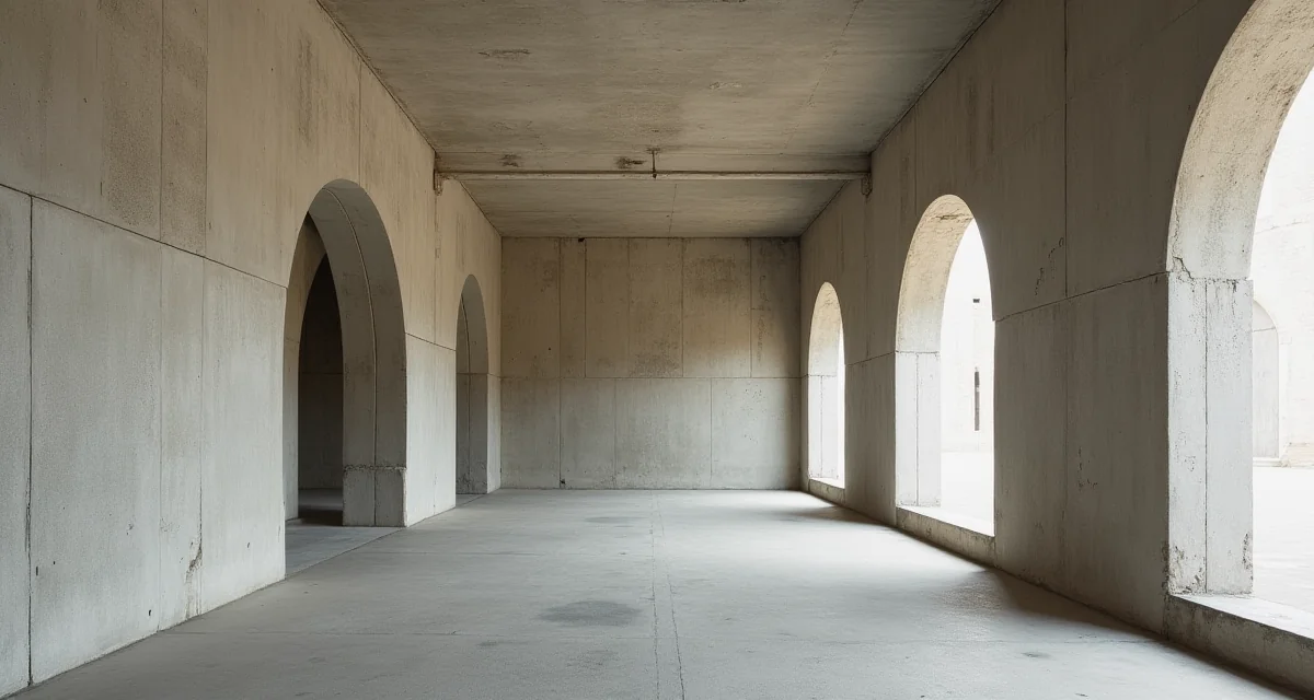 Pareti interne in calcestruzzo a vista illuminate da luce soffusa nella Punta della Dogana di Venezia