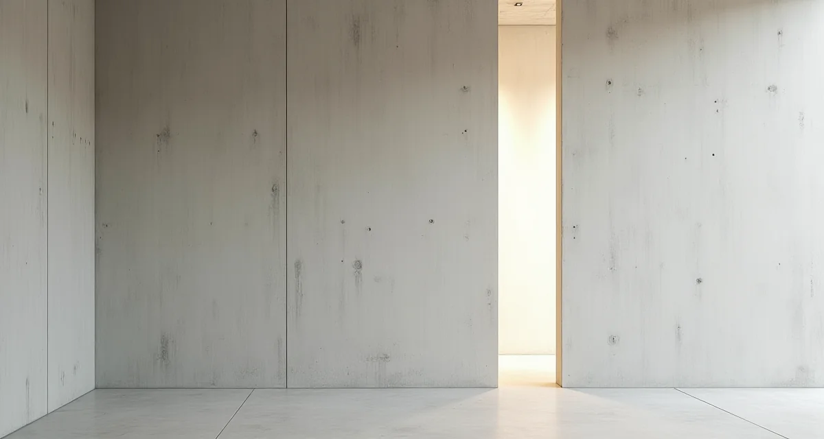 Parete in calcestruzzo a vista con fori di puntone e fessura di luce, stile Tadao Ando