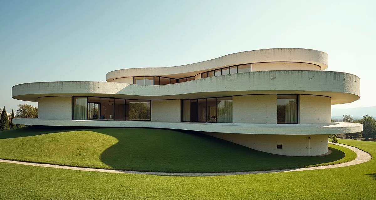 Villa Girasole a Verona con facciata curva e rotaia circolare sotto il sole