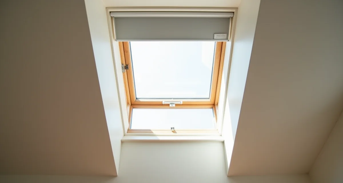 Zanzariera a rullo installata su finestra ad abbaino in posizione verticale con luce diurna