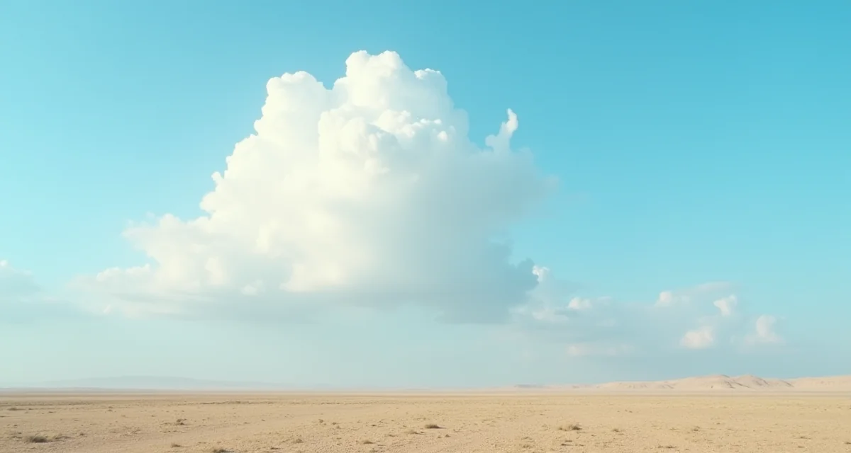 Nuvola cumuliforme bianca nel cielo azzurro sopra un paesaggio arido e secco