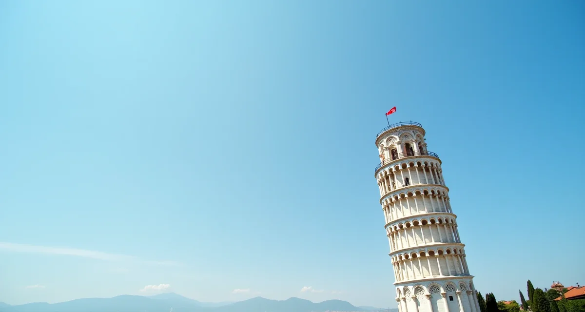 La Torre pendente di Pisa mostra il suo caratteristico inclinazione contro un cielo azzurro in Piazza dei Miracoli