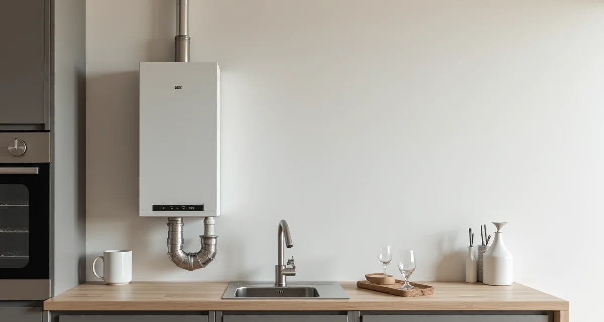 Caldaia a muro compatta con scarico coassiale attraverso la parete esterna in una cucina moderna e luminosa